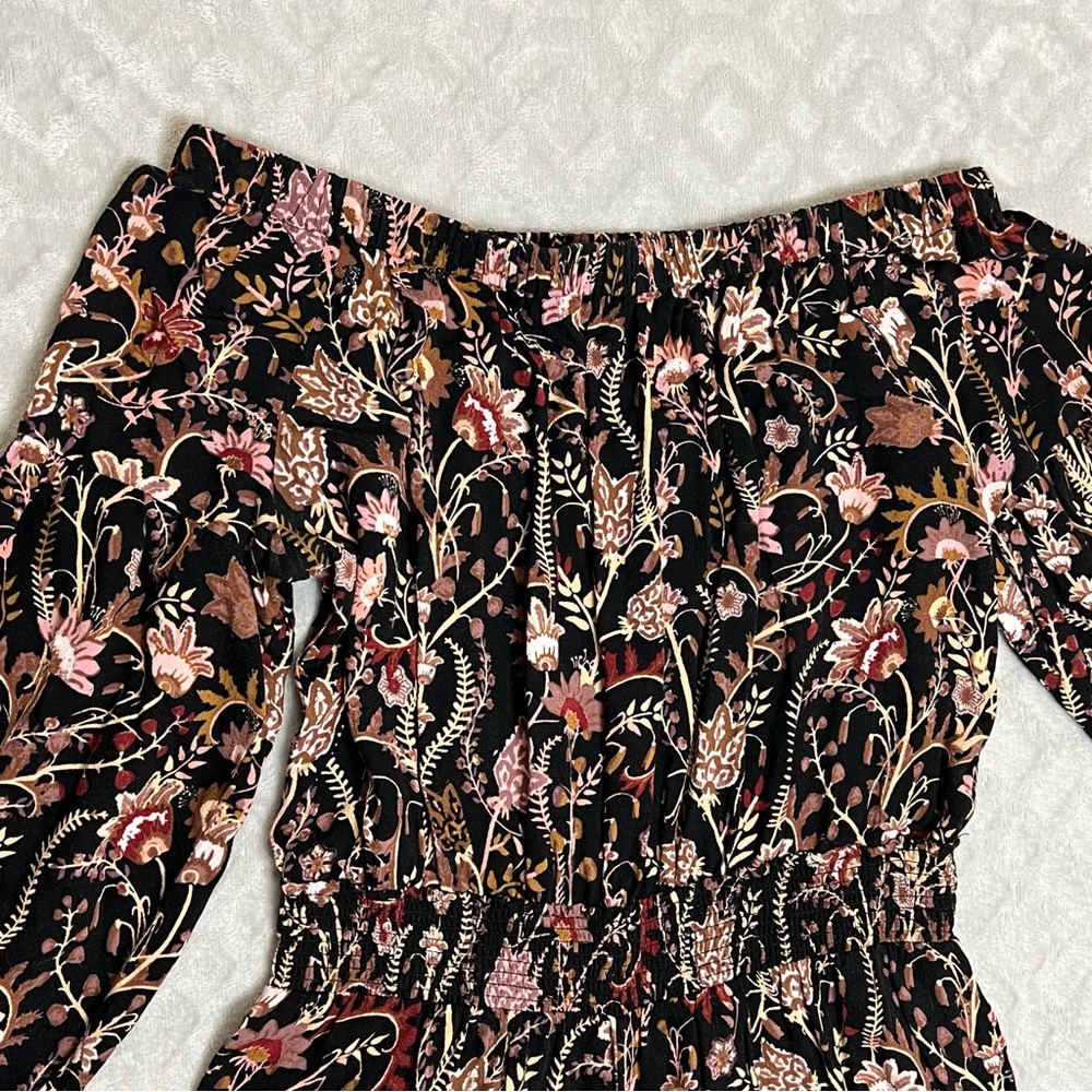 Free People Pretty and Free Bohemian Floral Short Jumpsuit Jumper Off Shoulder M - Picture 5 of 16